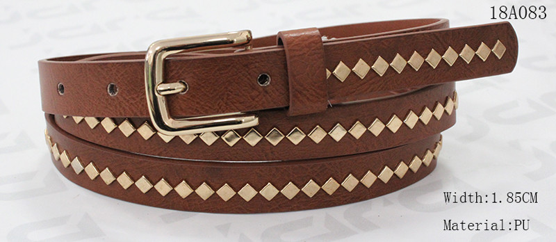 Buy Polished Patterns Womens Fashion Belts With Gold Buckle And Square Metal Studs 1.85cm Width at wholesale prices
