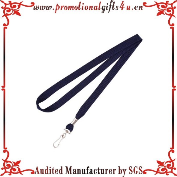 Quality Deep Navy Blue Unprinted Lanyard with Metal Hook for sale