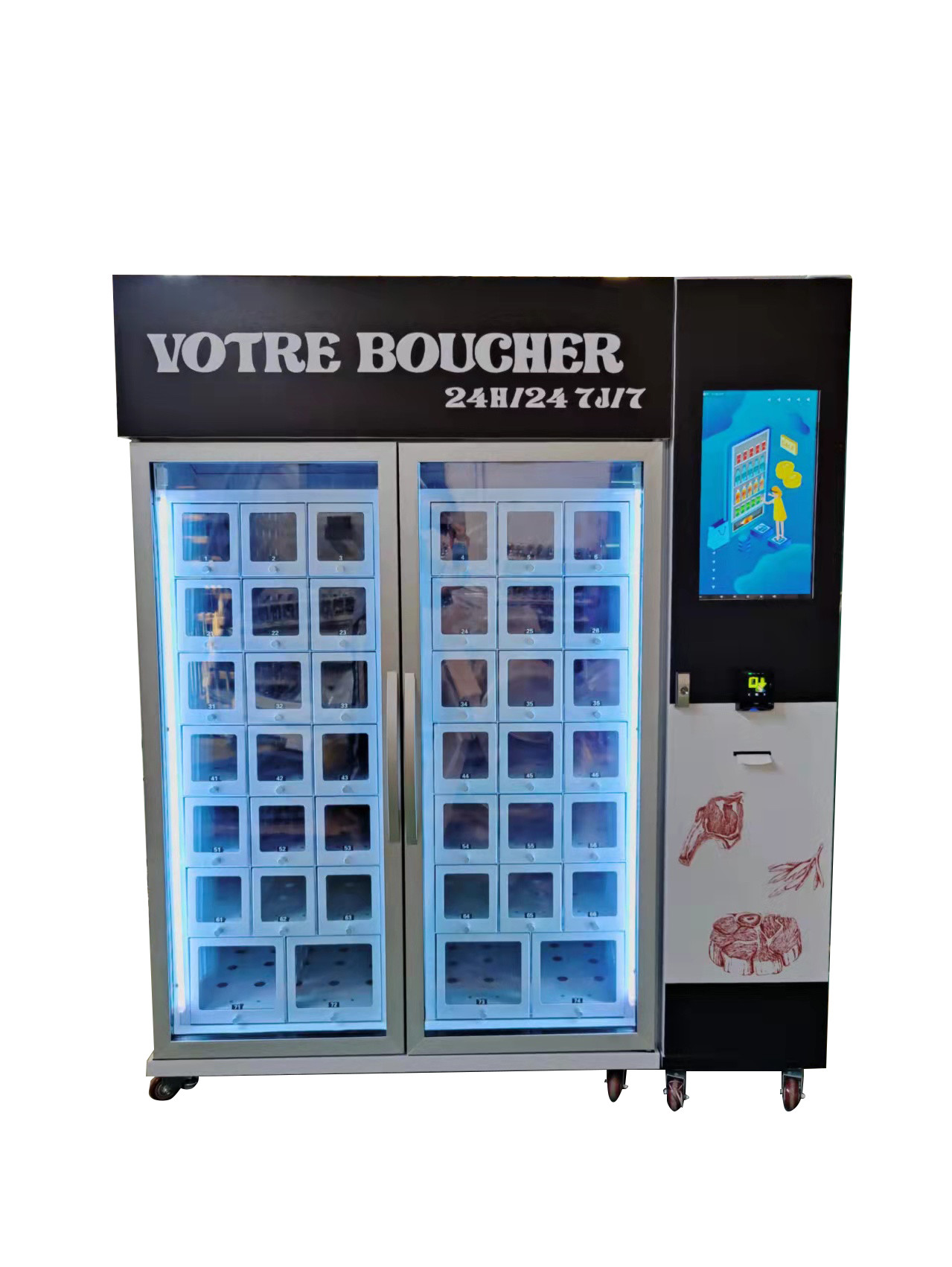 Quality Frozen Meat Vending Machine With Cooling System Touch Screen Card Reader for sale