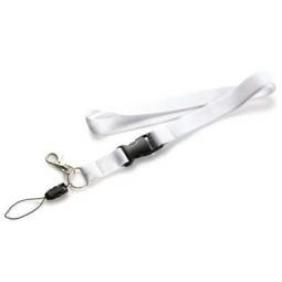 Quality White Polyester Cell Phone Neck Lanyard with Metal Buckle and Metal Hook for sale
