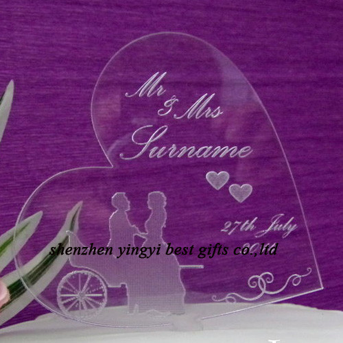 Quality Beautiful Engraved Acrylic Heart -Personalised Wedding cake topper for sale