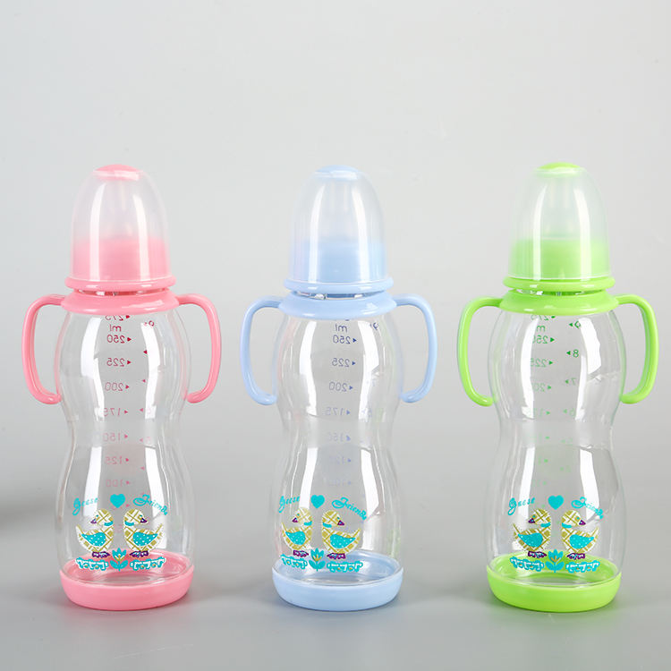 Pink Blue Green Baby Feeding Bottle Custom Print Logo With Handles Free