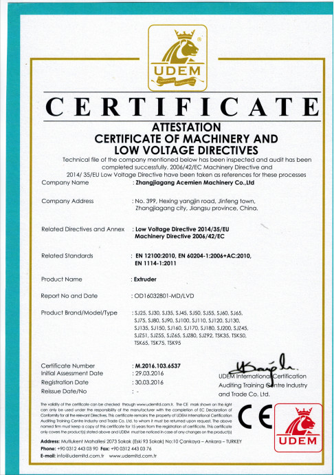 Jiangsu Acemien Machinery Co.,Ltd Certifications