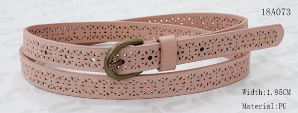 Buy Old Brass Buckle Pink PU Ladies Belts With Punching Patterns at wholesale prices