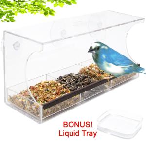 Quality Custom  Large Window Bird Feeder w/ Bonus Water Tray , Drain Holes & Safe Packaging for sale