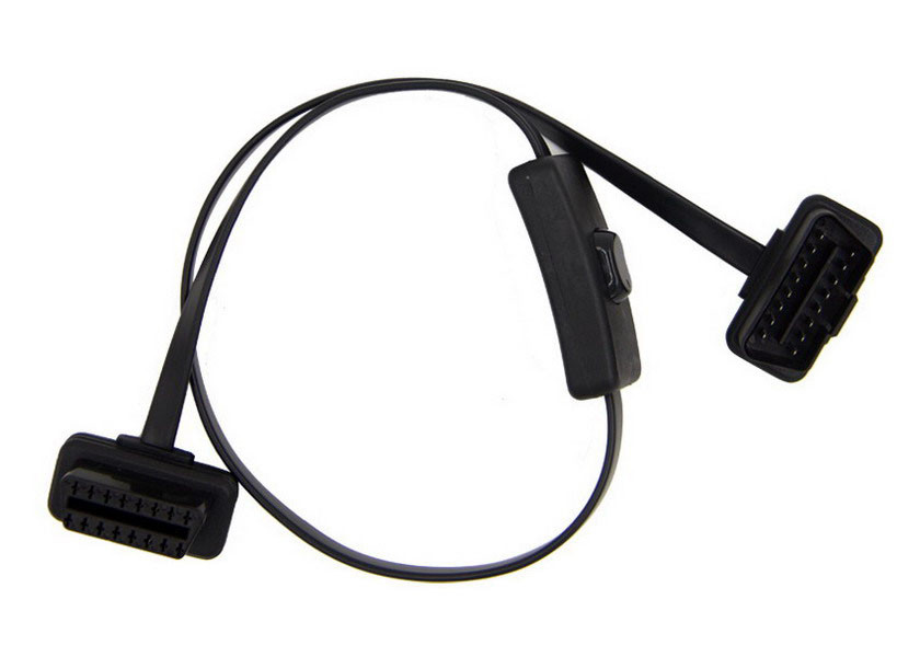 Flat Ribbon Obd2 Extension Cord With Switch , Obd Extension Lead