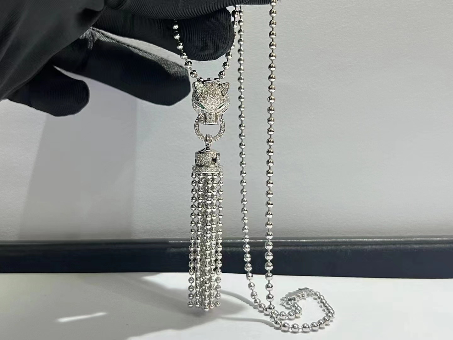 Buy cheap Cartier 18K White Gold Emeralds & Diamonds Panthère de Cartier Necklace from wholesalers