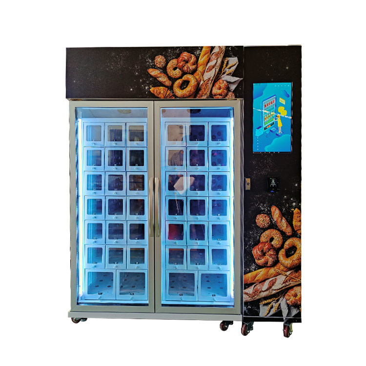 Quality 220V Food Bread Cup cake Vending Machine With Cooling System Keep Fresh Smart Refrigerator for sale