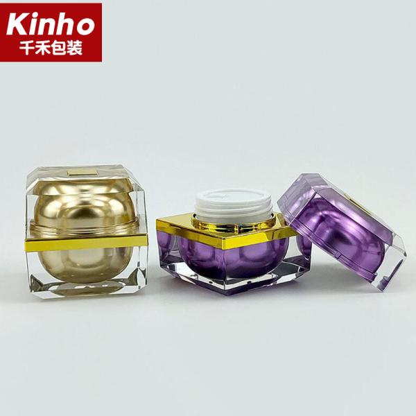 PMMA Cosmetic Cream Jar Double Wall 30g 50g Square Cream Jar Gold