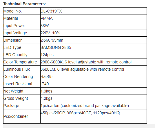 38watt IP20 surface mounted led ceiling light round light dimmable by remote controller
