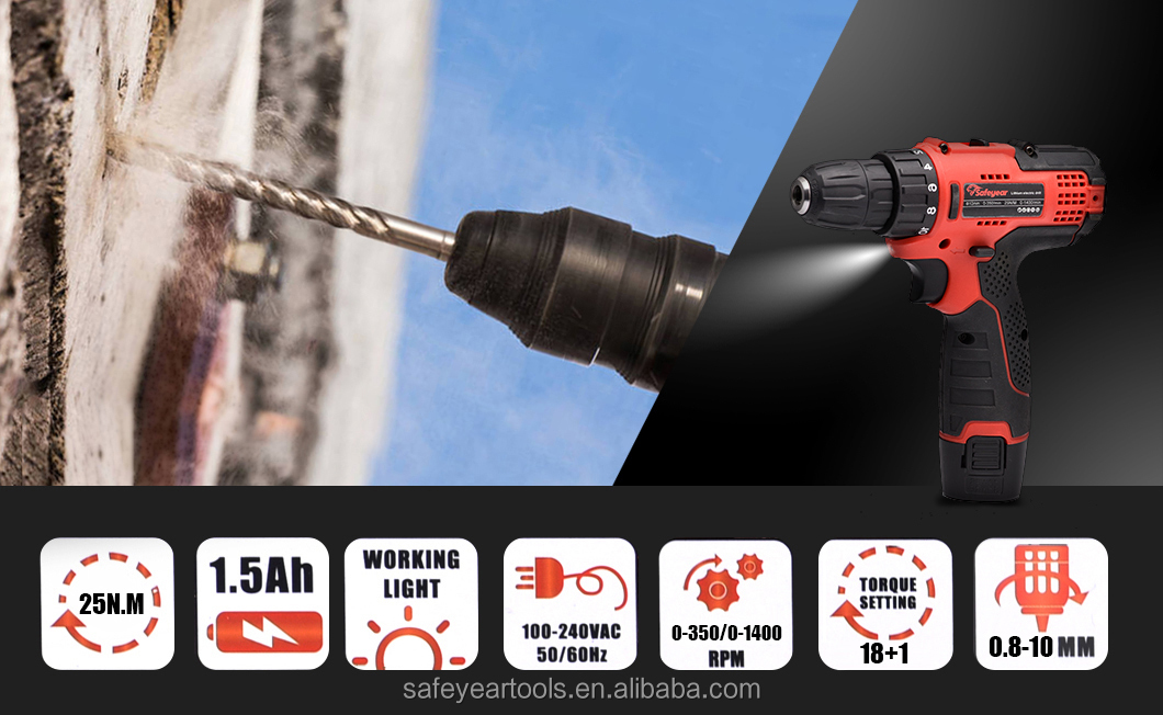 12V Cordless Drill And Impact Driver Combo Kit 25N.M 1.3Ah Battery Operated Screwdriver Set