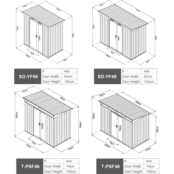 Apex Roof Outdoor Metal Storage Shed 4x6ft 154cm With Sliding Door Air Vents