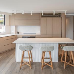 Handless Light White Wood Veneer Kitchen Cabinet Storage Cabinets