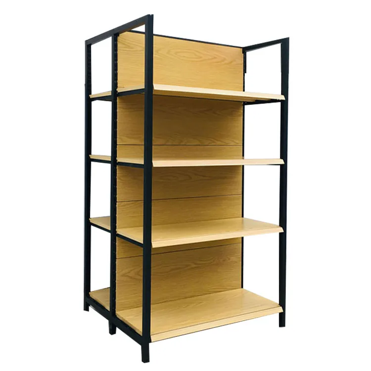Wooden Grain Shop Gondola Shelving Medium Duty 4 Column Shelves