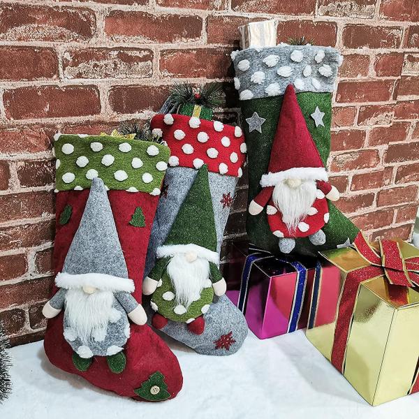 Christmas Stocking 3 Pack, 19 Inch 3D Gnomes Santa Christmas Stockings Fireplace Hanging Stockings for Family Christmas