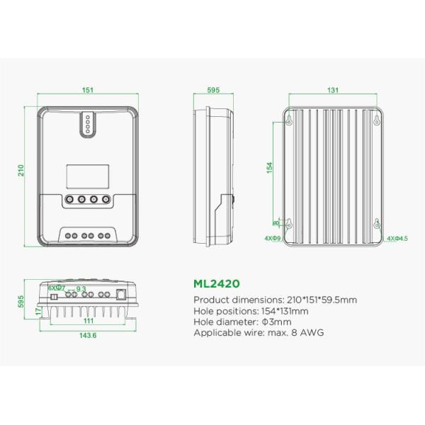 800W 1100W 12V 24V 10A 20A MPPT Solar Charge Controller