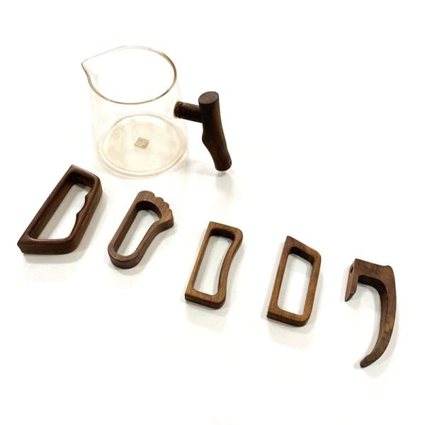 Multiple Wooden Coffee Cup Handle Glass Mug with Handle in walnut color