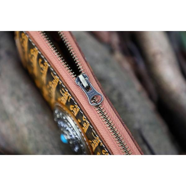 National Style Tibetan Scripture Men And Women'S Genuine Leather Wallet Zipper Clutch Bag Nine-Square Grid Accessories Wallet Mobile Phone Bag