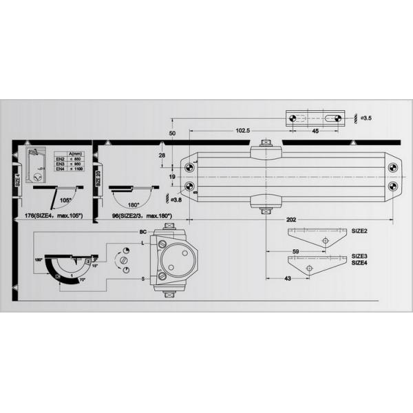 Self Closing Medium Duty Door Closer , Certifire Size Adjusting Door Closer D803