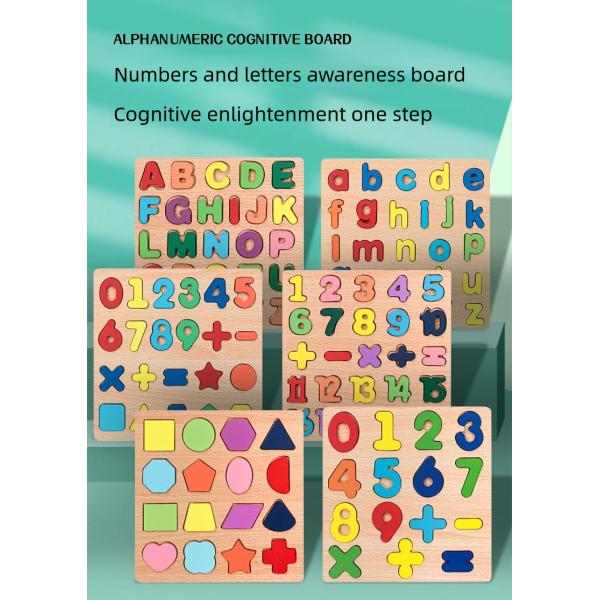 Wooden Board Alphabet Number Kids Montessori 3d Learning Puzzle Early Educational Activity Boards Toys for Child Boys and Girls