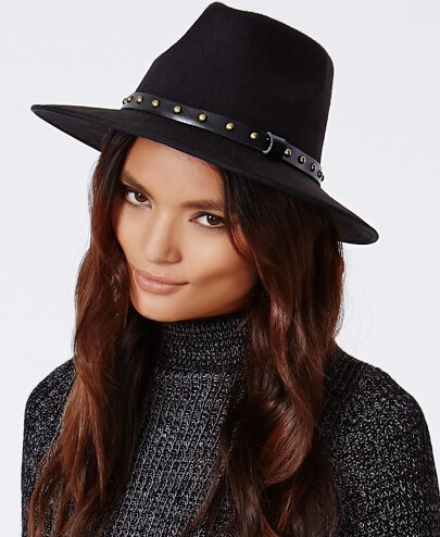 ROSA STUD TRIM FEDORA BLACK