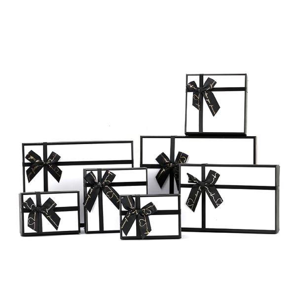 Custom Size Accepted Black Lid And Base Perfume Gift Packaging Paper Box With Ribbon