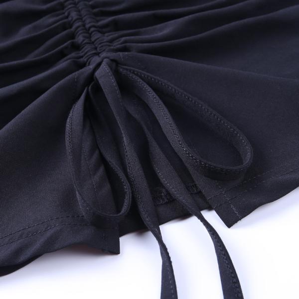 Drawstring Straps Women Crop Top Lapel Sleeveless Three Color