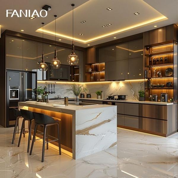 Modern Style PET Kitchen Cupboard Furniture Flat Pack Matte Finish Powder Coating Kitchen Cabinets