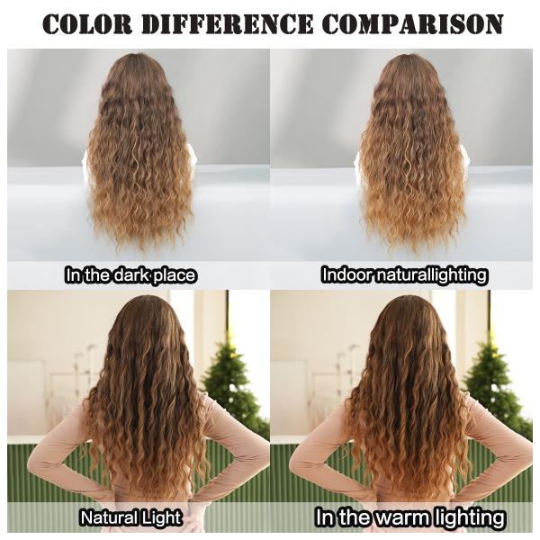 Fashion Long Deep Wave Two Tone Hair Brown/Blonde Synthetic Wigs For Women