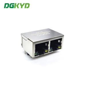 1x2 Port 1000M RJ45 Multiple Port Connectors Socket With LED Light