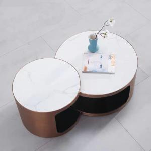 Brushed Titanium Round Nordic Coffee Table Ceramic Top Sophisticated