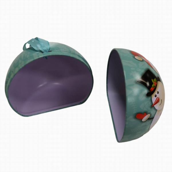 Promotional Custom Tin Can Christmas Ball Tin Container With Ribbon Hanger Holiday Gift Packaging