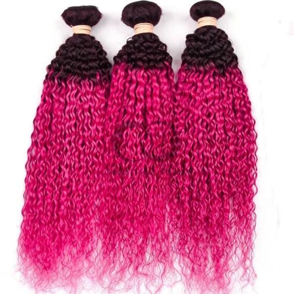 #T1B/Rose Red Kinky Curly Remy Human Hair Bundles Sew In Weave Bundles Brazilian Bundle Deals