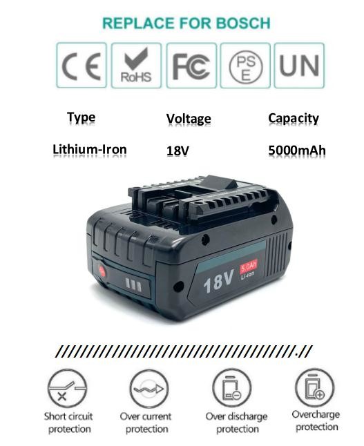 Lithium Replaceable BOSCH 18V 5AH Portable High Power Battery Pack