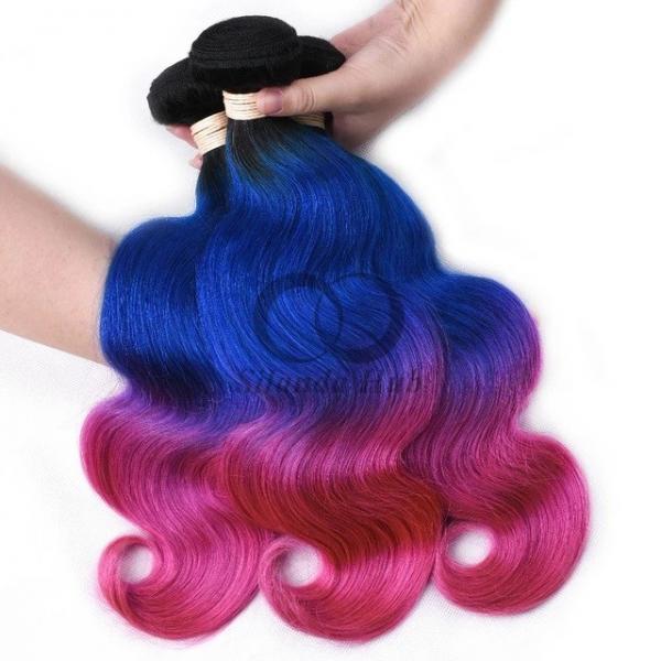 #T1B/Blue/Rose Red Body Wave Remy Human Hair Bundles Sew In Weave Bundles Brazilian Bundle Deals