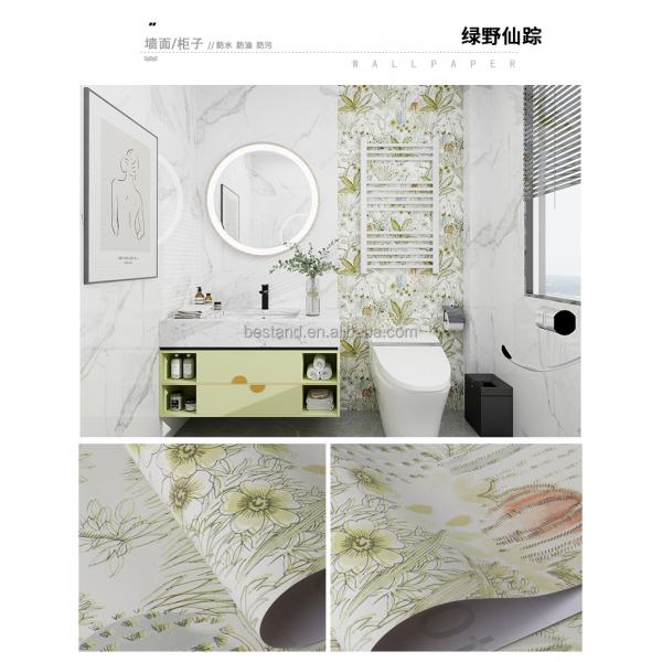 Fireproof Botanical Wallpaper Peel And Stick PVC Flower Wallpaper For Bathroom