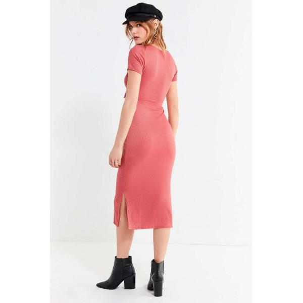 Women Summer Pink Dress Elegant Sexy Side Slit Bodycon Dress With Bow