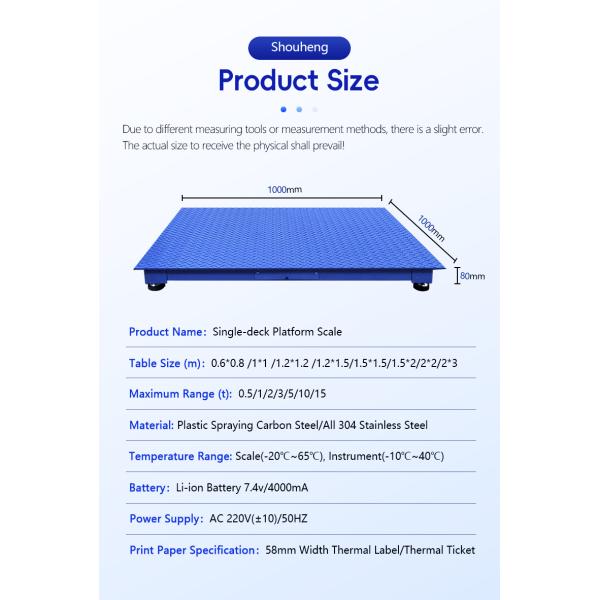 Industrial Platform Floor Scale with LED Display and Lithium 7.4V/4000mA Battery by Sohe
