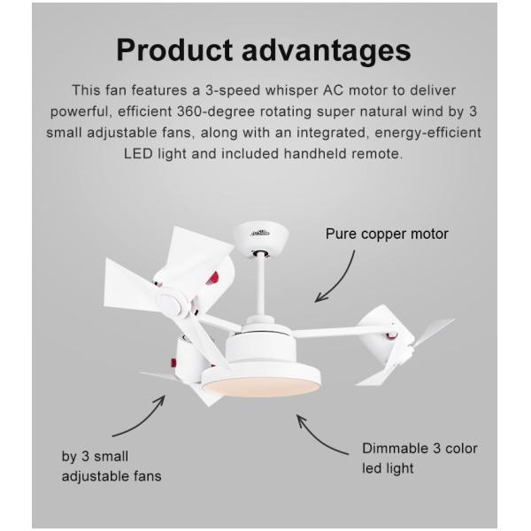 Modern Bedroom Decorative 44-inch LED Ceiling Fan with Remote Control and AC Motor