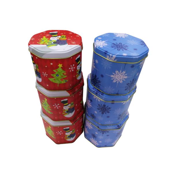 Customized Octagon Christmas Cookie Tins Bulk Offset CMYK printing
