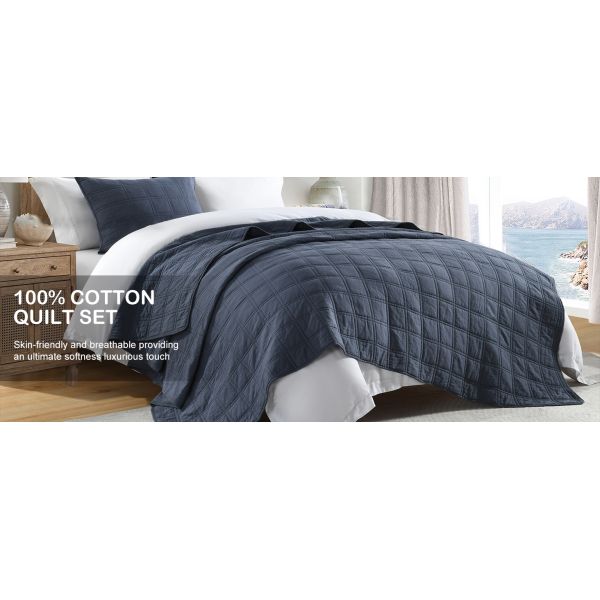100% Cotton Quilt Set in Geometric Pattern, Cozy Lightweight Stitching Decorative Bedding Cover Set