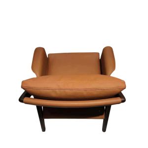 Down feather filled in Leather upholstered cushion Armchair sofa with Oak wood