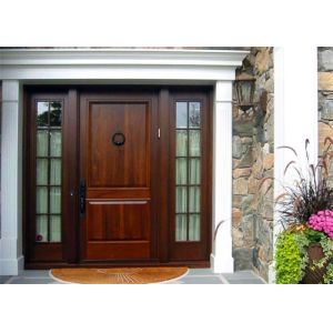 Quality Mahogany Solid Wood Front Doors , Solid Wood Entrance Doors Tempered Glass For Villa for sale