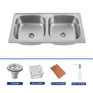China 780*430 Double Bowl Kitchen Sink Undermount With Faucet on sale