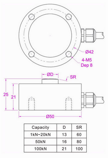 5000kg Compression Load Cell 5t Compression Force Sensor 50KN