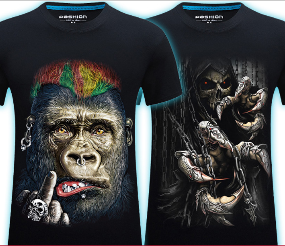 Summer Men's 3D Personality T-shirt Short Sleeve Stereo Wolf Head Pattern Big Size Gain/ Garment