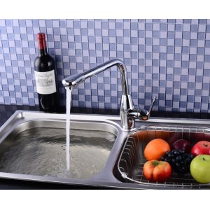China Chrome plated brass single handle kitchen faucet with new design on sale