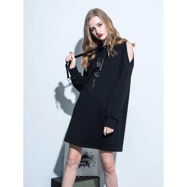 Clothing Fashion Women Cold Shoulder Hoodie Dress