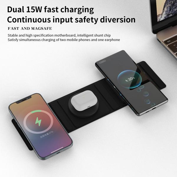 Travel Fast Wireless Charger 3 In 1 Foldable Magnetic 15W