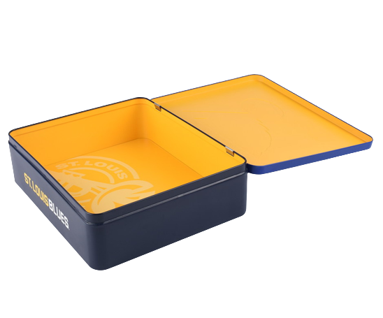 Offset CMYK Printing Rectangular Metal Tin With Hinged Lid Promotion Gift Packaging Tin